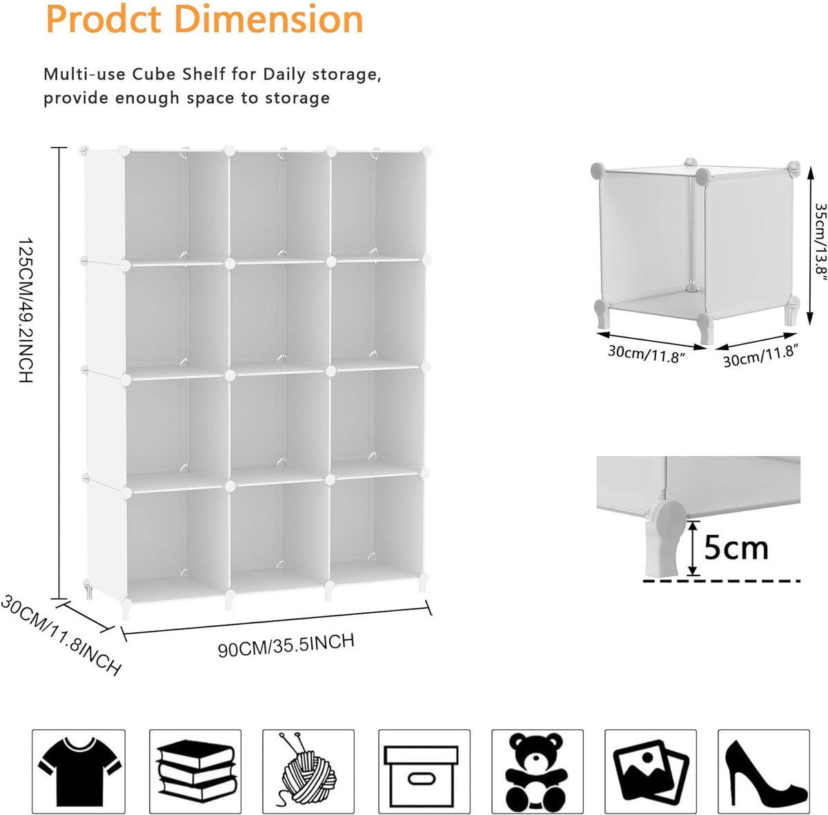 awtatos 12 cube storage organizer, closet organizer storage, close-up detail