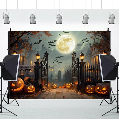 12x8ft Halloween Backdrop Scary Full Moon Night Pumpkin Ghost Castle Halloween Photo Backdrops for Photography Haunted House Back Drop for Picture Booth Props Party Decorations