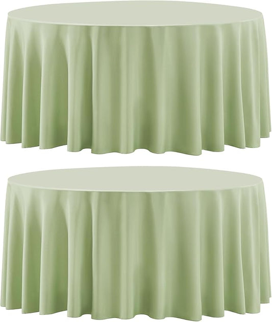 Round Tablecloth 132 Inch 2 Pack Sage Green Tablecloths Washable Decorative by AOCOZHomeLifeMuseum