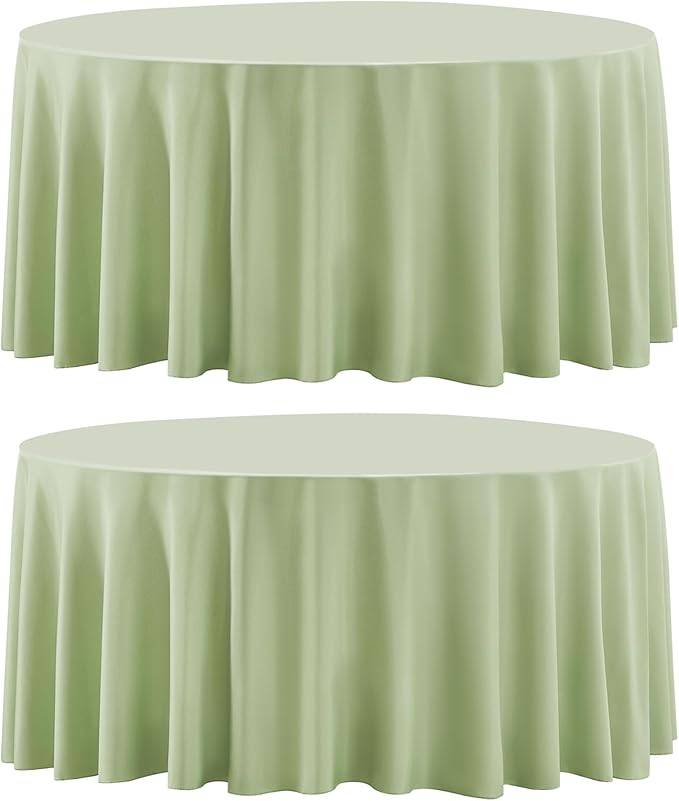 Round Tablecloth 2 Pack 108 Inch Sage Green Tablecloths Washable Decorative by AOCOZHomeLifeMuseum