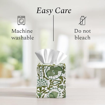 CPC Agate Green Hand Block Printed Cotton Tissue Box Cover 5" x 5" x 5.5" - Image 8