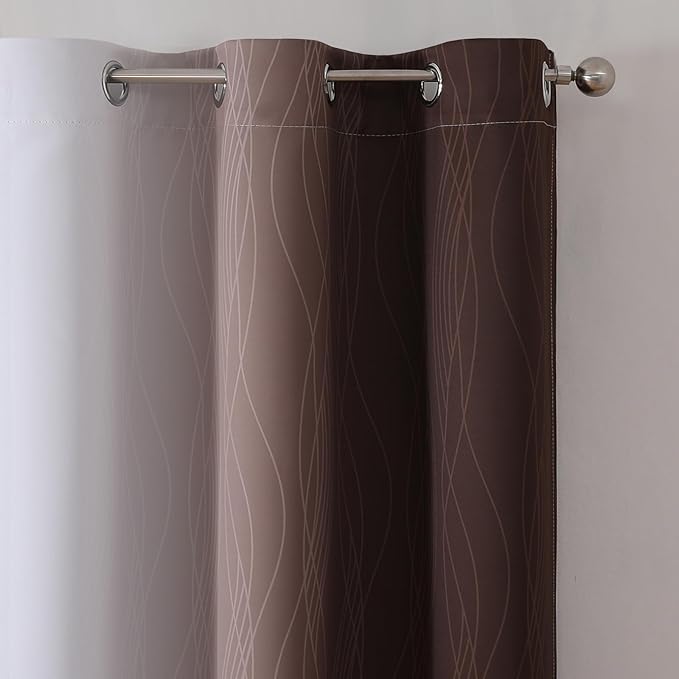 Estelar Textiler Brown and Greyish White Ombre Blackout Curtains 45 Inch Length - Image 4