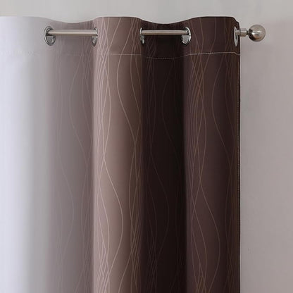 Estelar Textiler Brown and Greyish White Ombre Blackout Curtains 45 Inch Length - Image 4