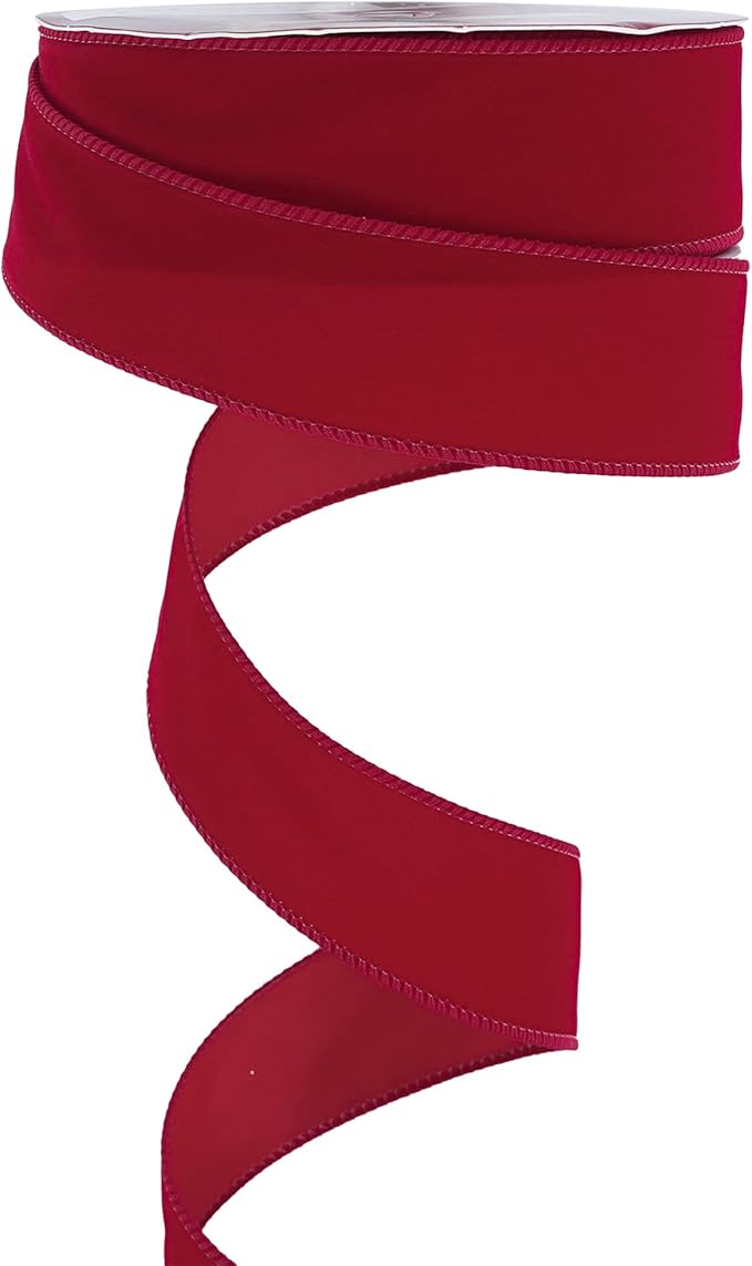 MEEDEE Red 1.5 Inch Velvet Wired Ribbon 25 Yards Dark Red Velvet Ribbons Spool by MEEDEE