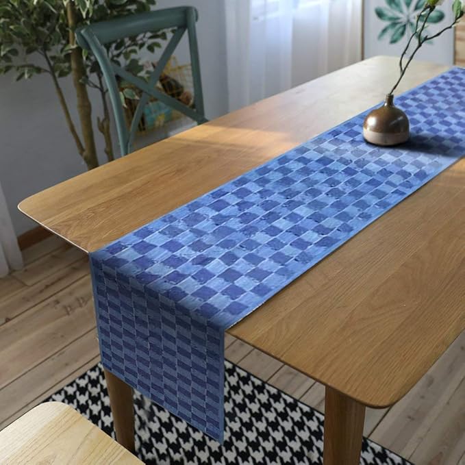 AAYU Denim Table / Bed Runner, Hand Fringed Tape Hand Weaved | 18 Inch X 108 - Image 3