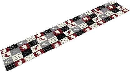 Farmhouse Bear Deer Table Runner, Retro Rustic Village Buffalo Plaid Table - Image 8