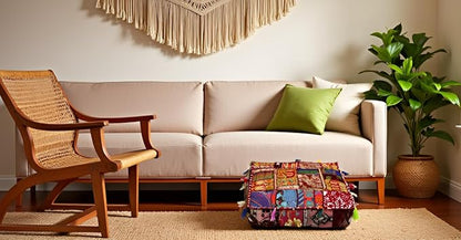 CRAFT KALA Indian Square Patchwork Traditional Pouf Cover Indian Living Room - Image 3