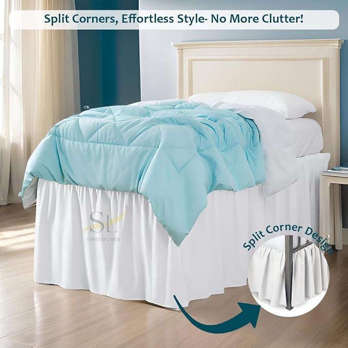 Shreem Linen Dorm Room Bed Skirt Twin XL 46 Inch Drop, 100% Microfiber Extra - Image 3