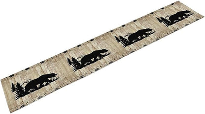 Bear Table Runner, Wild Animals Rustic Cabin Forest Bear Print Wooden Board - Image 8