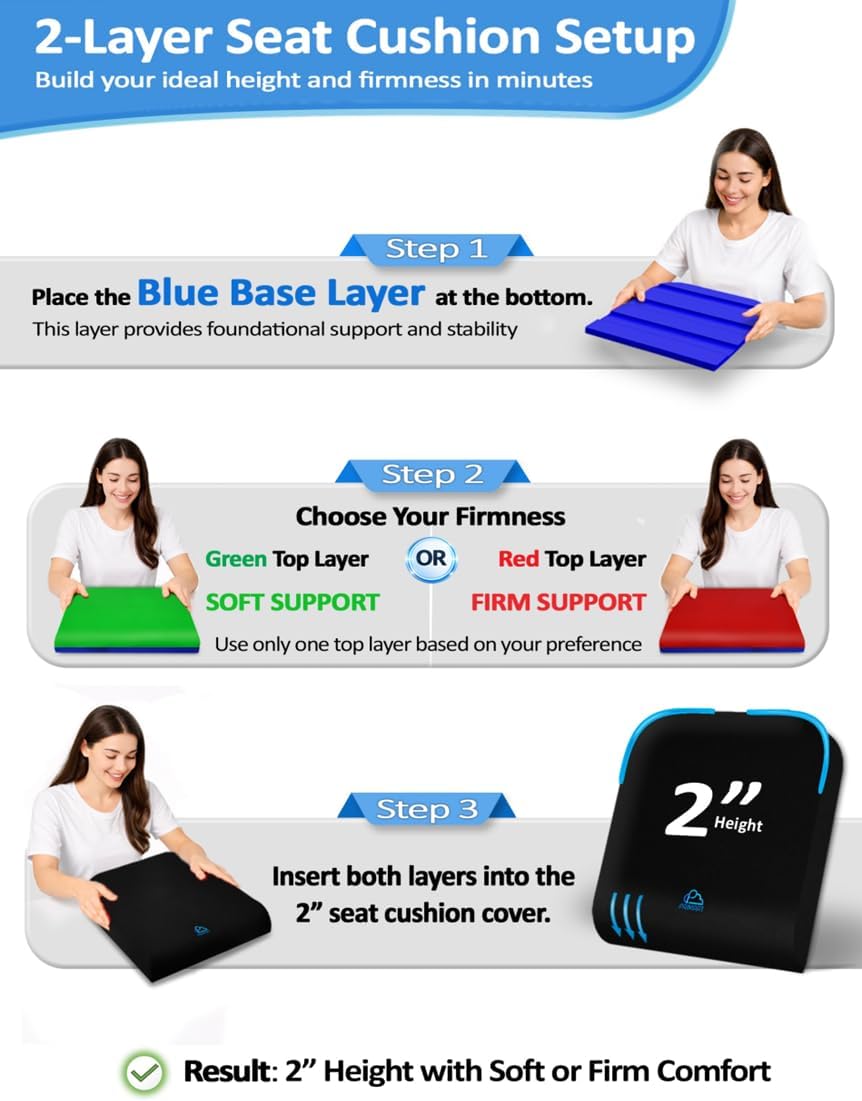 Adjustable Memory Foam Seat Cushion, Custom Height & Firmness, Ergonomic ...