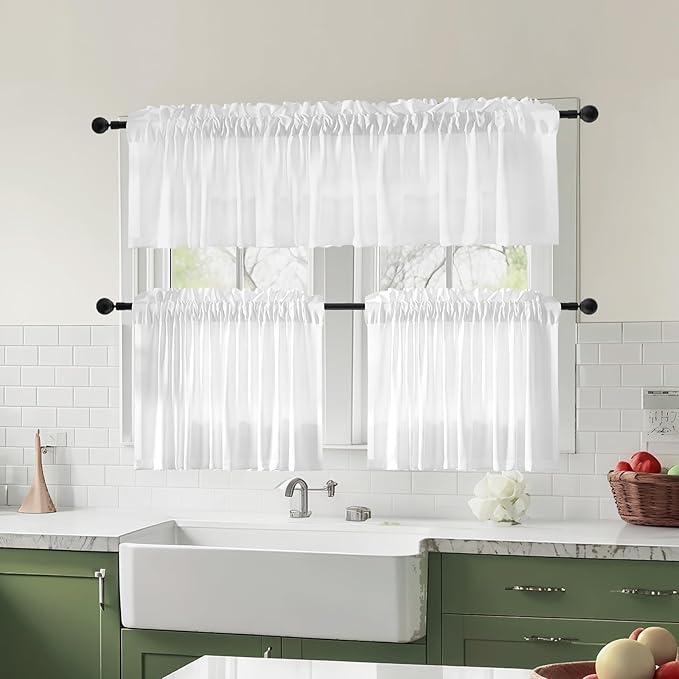 Anmao Non-See-Through Valance Kitchen Curtains 36 Inch Length 2 Panels Set - Image 3