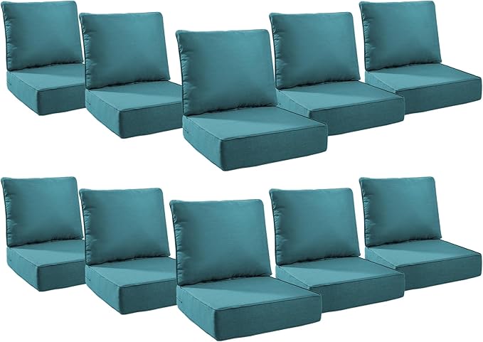 6" Thick Outdoor Cushions 24x24x6, 10-Set Deep Seat Patio Cushions by Pugire