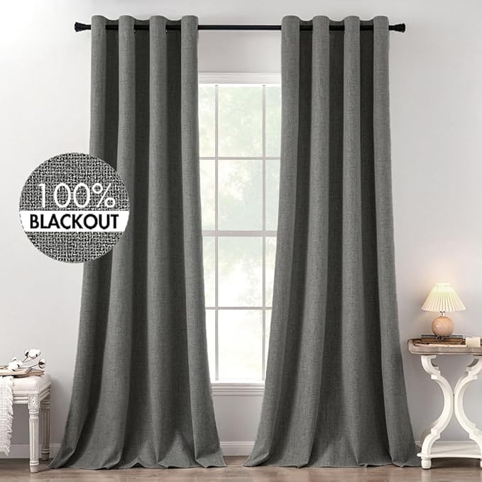 MIULEE Linen Texture Curtains for Bedroom Solid 100% Blackout Thermal Insulated by MIULEE
