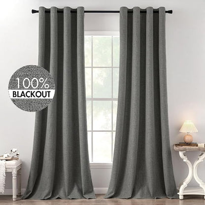 MIULEE Linen Texture Curtains for Bedroom Solid 100% Blackout Thermal Insulated by MIULEE