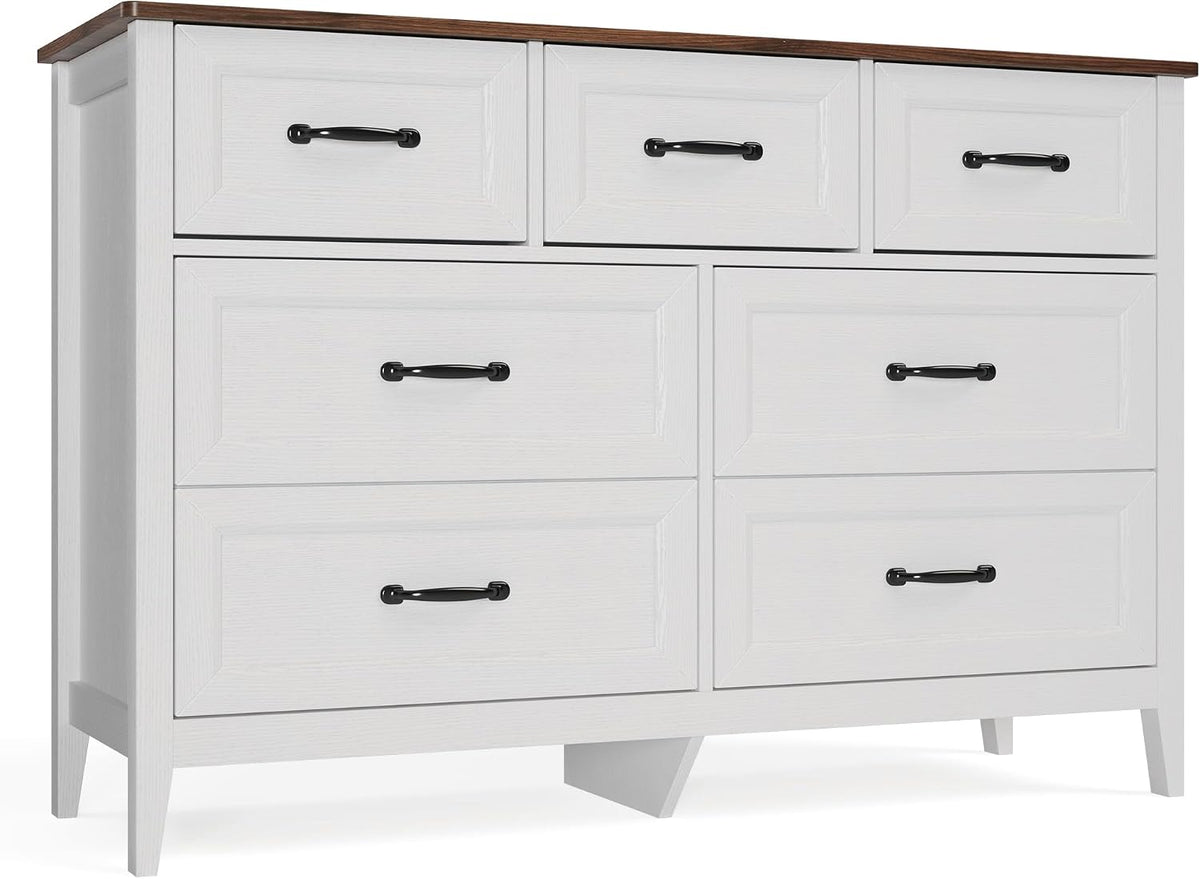 gizoon farmhouse 7 drawers dresser, white chest of, close-up detail