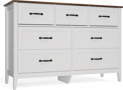 gizoon farmhouse 7 drawers dresser, white chest of, close-up detail