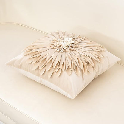 Alerfa 3D Flower Handmade Throw Pillow Cover Decorative Beige Velvet Pillowcase - Image 3