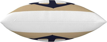 Myshe Square Nautical Navy Blue Anchor On Tropical Tan Stripes Throw Pillow - Image 4