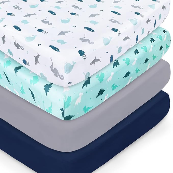 Crib Sheets for Boys or Girls 4-Pack, Fitted Crib Sheet 52'' x 28'' for by SpringspiritBedding