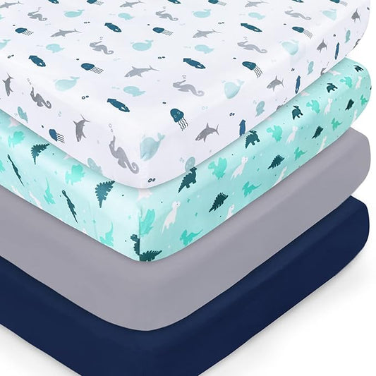 Crib Sheets for Boys or Girls 4-Pack, Fitted Crib Sheet 52'' x 28'' for by SpringspiritBedding