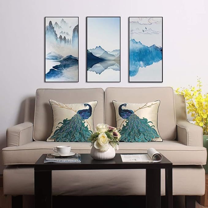 vctops Embroidered Peacock Decorative Throw Pillow Case Silky Satin Cushion - Image 2