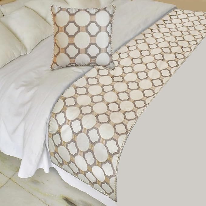 The HomeCentric King/Queen/Twin White, Embroidered, Bouclet & Lace Bed Scarf on by TheHomeCentric