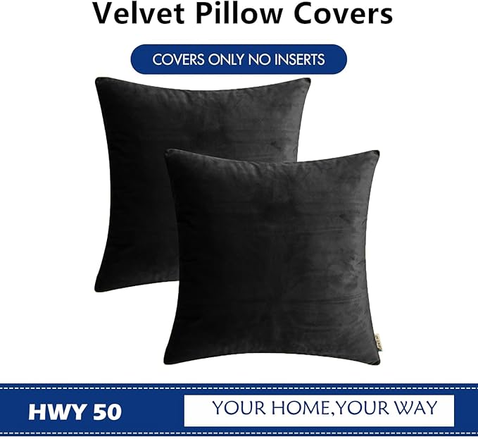 HWY 50 Black Velvet Throw Pillow Covers 16x16 Inch - Image 6
