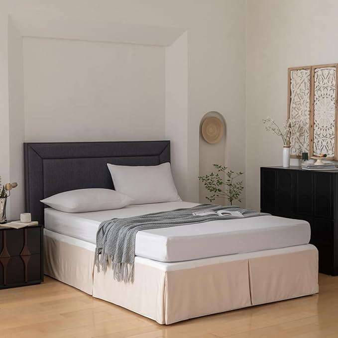 Full Bed Skirt, Grid Plaid Soft Quadruple Pleated Ruffle Bed Skirt, Tailored - Image 5