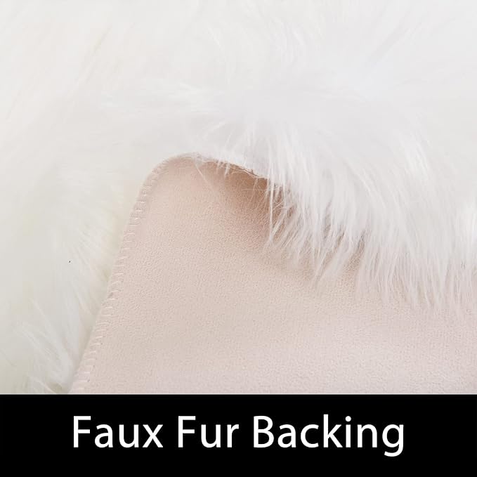 Latepis White Shag Rug 2x5 Runner Faux Sheepskin Fur Rug - Image 3
