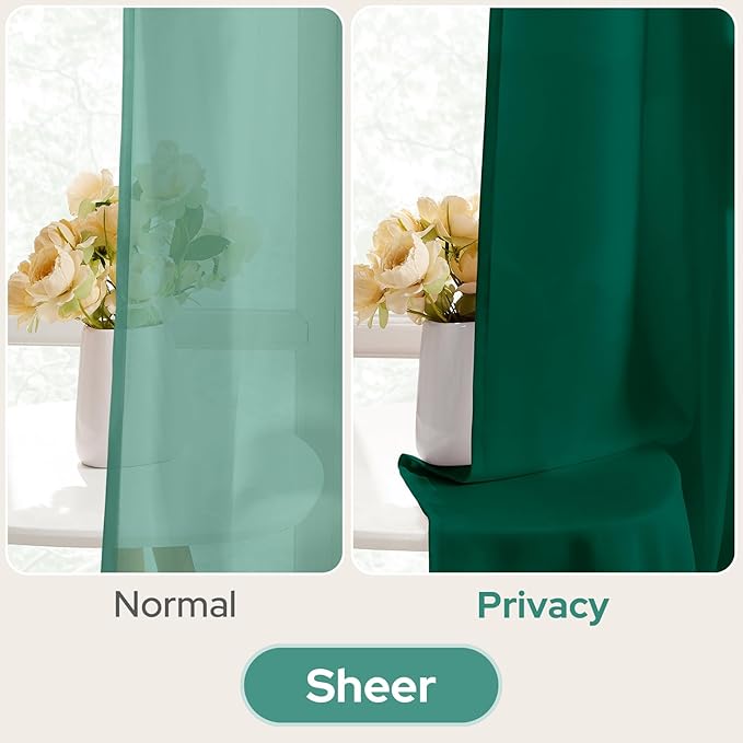 HOMEIDEAS Non-See-Through Dark Green Privacy Semi Sheer Curtains 96 Inches Long - Image 4