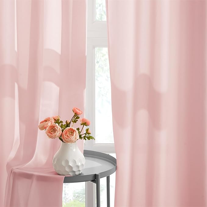 HOMEIDEAS Non-See-Through Pink Privacy Semi Sheer Curtains 84 Inches Long 2 - Image 6