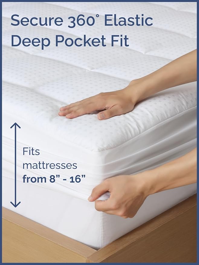 Mattress Pad Cal King Size – Quilted Fitted Mattress Protector – Cotton Pillow - Image 4
