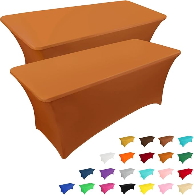 IVAPUPU 2 Pack 6FT Table Cloth for Rectangular Fitted Events Stretch Caramel by IVAPUPU