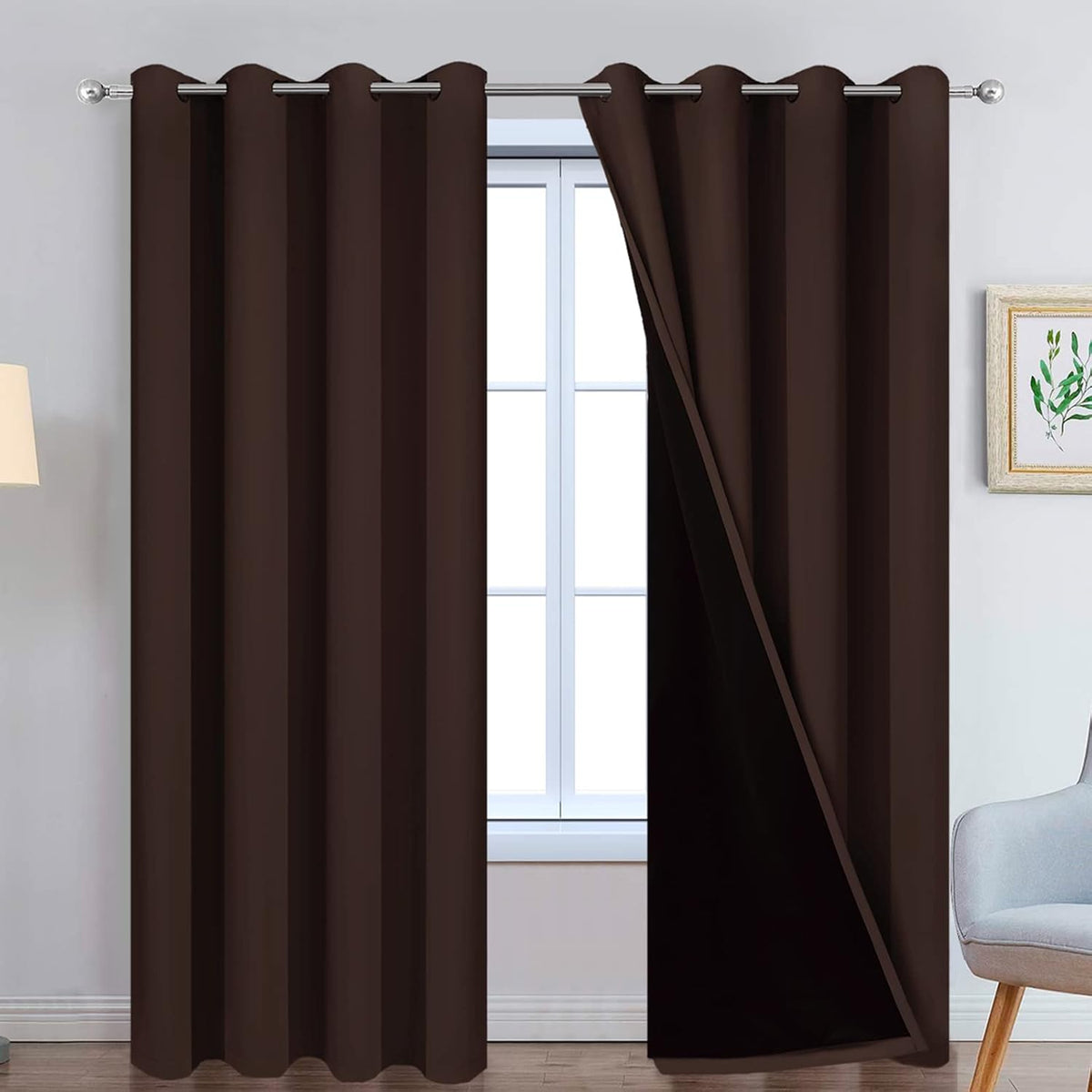 yakamok chocolate brown blackout curtains 84 inches long, main product view