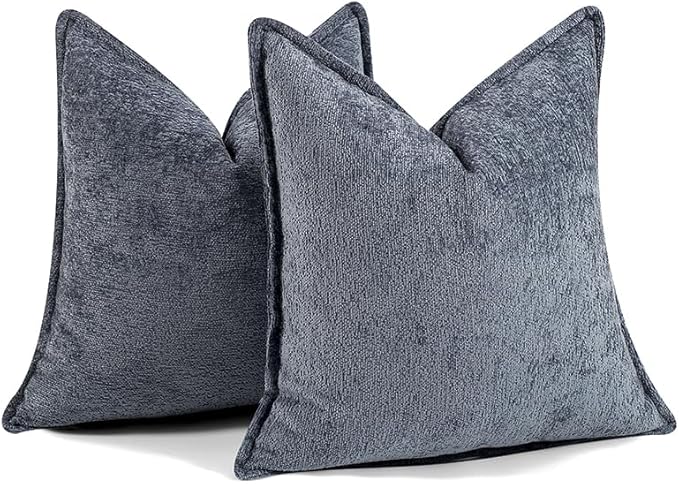 Pack of 2 Navy Decorative Throw Pillow Covers 18x18 Cozy Soft Chenille Accent - Image 7