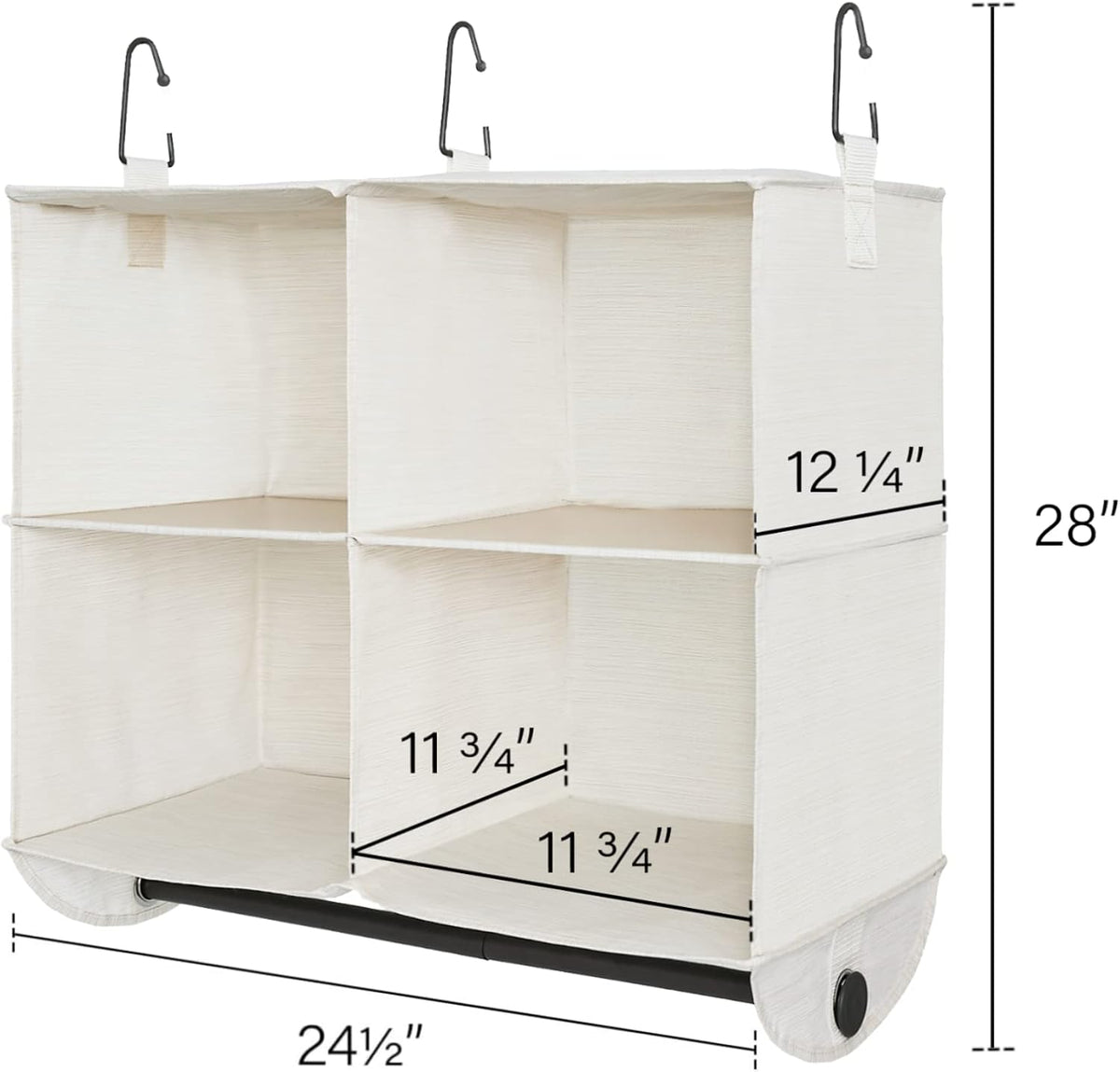 storageworks hanging closet organizer with rod, 4 sections, close-up detail