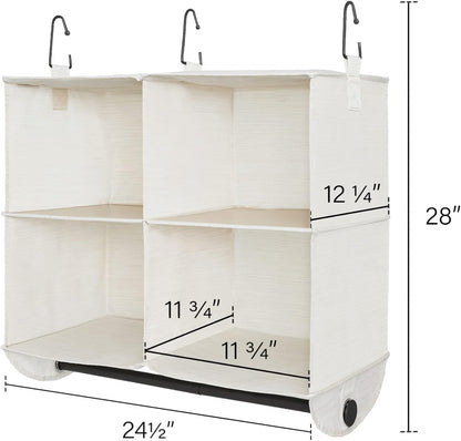 storageworks hanging closet organizer with rod, 4 sections, close-up detail