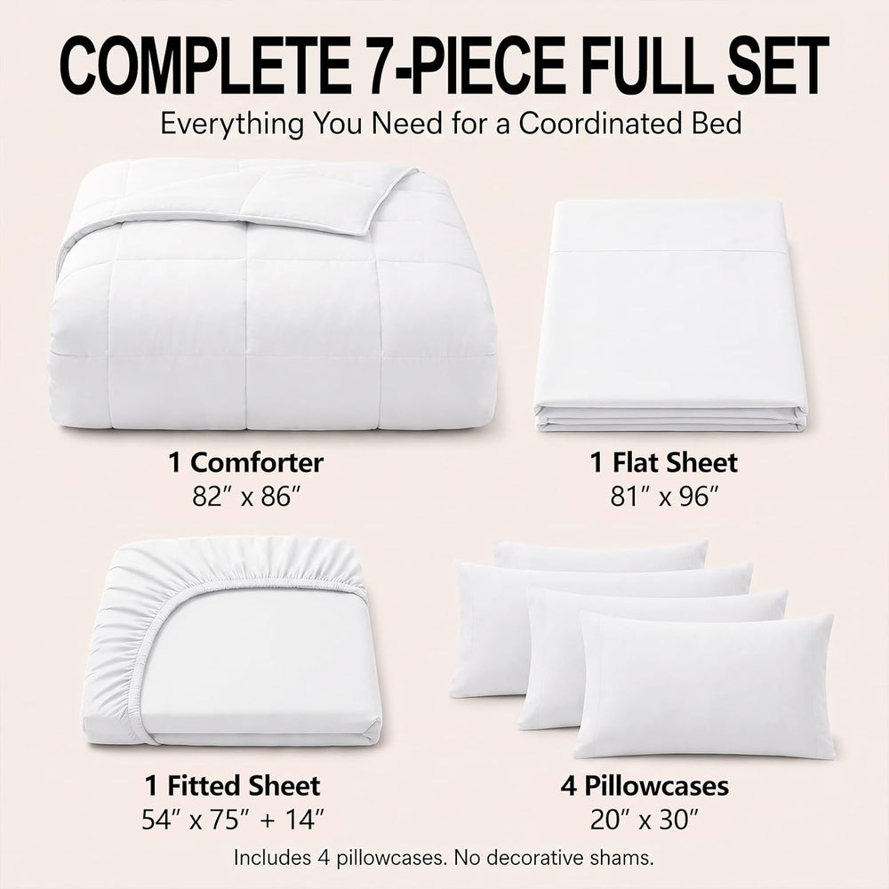 CozyLux Full Size Comforter Sets White - 7 Pieces Bed in a Bag