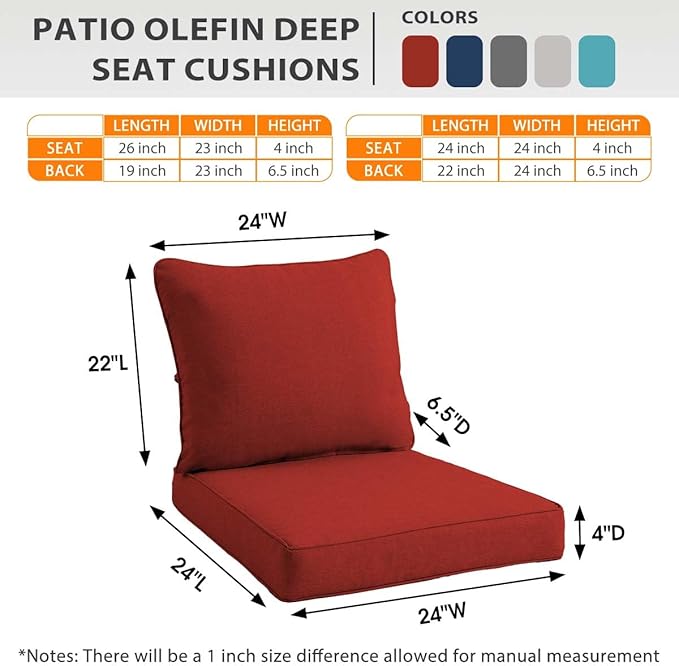 Sundale Outdoor Olefin Deep Seat Cushion, Patio Chair Cushion and Pillow - Image 5