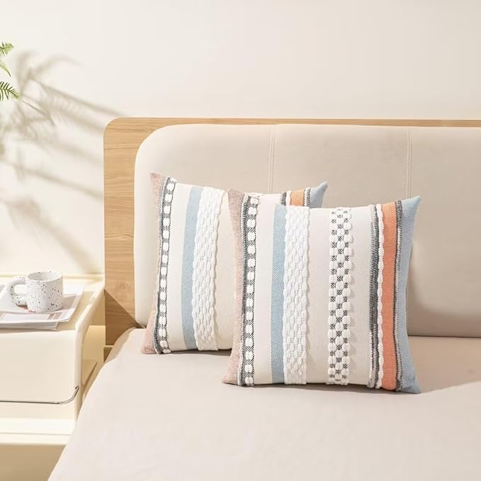 Boho Throw Pillow Covers 18x18 Set of 2 Farmhouse Decorative Cushion Case - Image 5