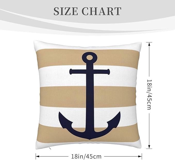 Myshe Square Nautical Navy Blue Anchor On Tropical Tan Stripes Throw Pillow - Image 5
