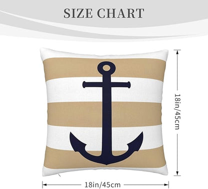 Myshe Square Nautical Navy Blue Anchor On Tropical Tan Stripes Throw Pillow - Image 5