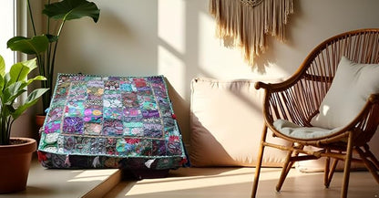 CRAFT KALA Indian Square Patchwork Traditional Pouf Cover Indian Living Room - Image 7