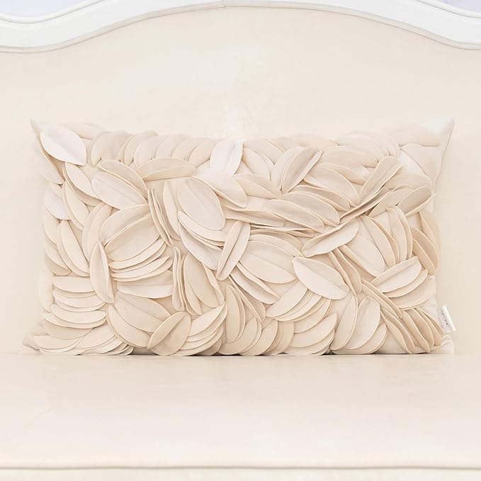 Alerfa 3D Leaves Handmade Throw Pillow Cover Decorative Floral Velvet by Alerfa