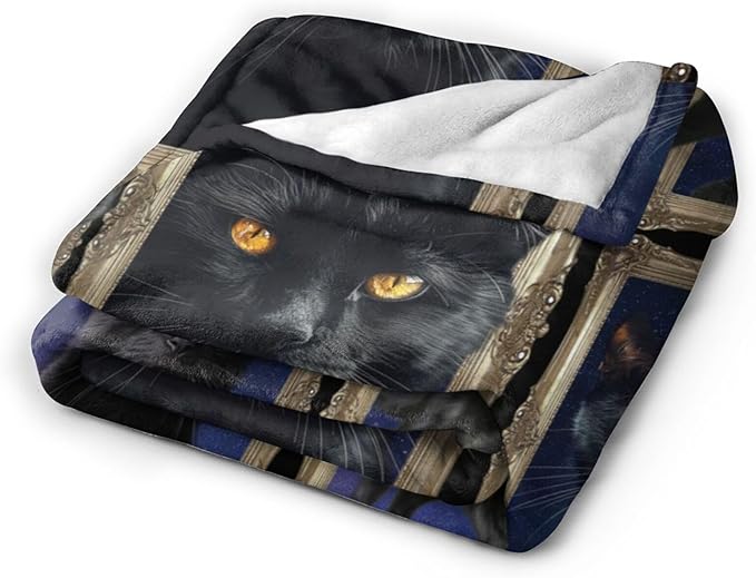 Black Cat Blanket Cats Throw Blanket Flannel Stuff Merch Cozy Decor Fleece - Image 2
