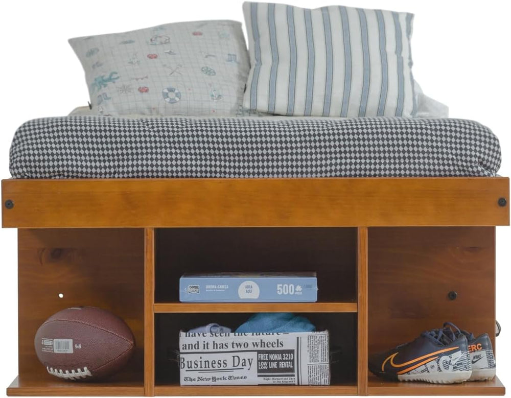 memomad Bali Storage Platform Bed Frame, Twin Size, Oak Brown