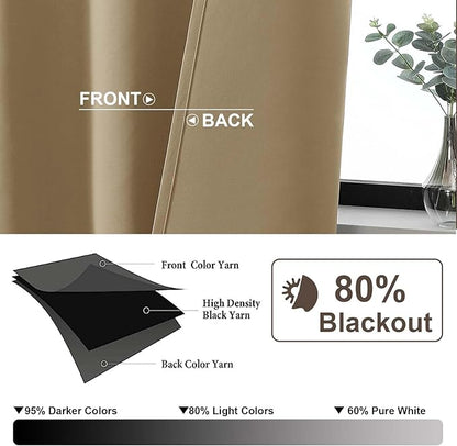 Gwine Taupe Blackout Curtains for Bedroom 45 Inch Length, Room Darkening Window - Image 2