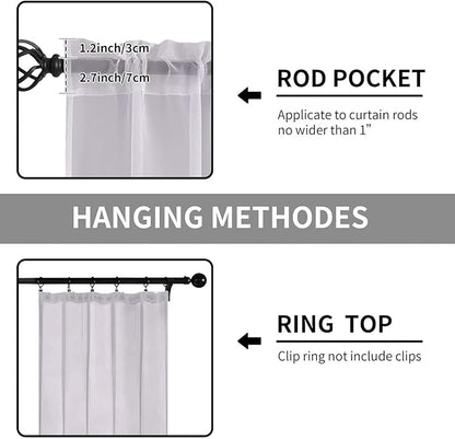 Sheer Curtains 72 Inches Long 2 Panels, Rod Pocket Short Curtain - Image 2