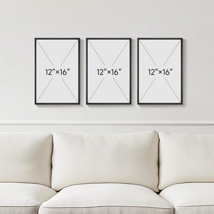framed neutral 3 piece minimalist canvas wall art showing dimensions