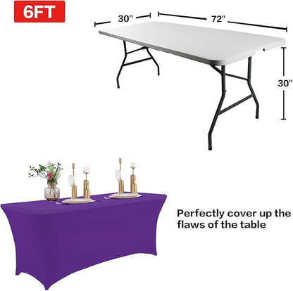 IVAPUPU 2 Pack 8FT Table Cloth for Rectangular Fitted Events Stretch Purple - Image 2